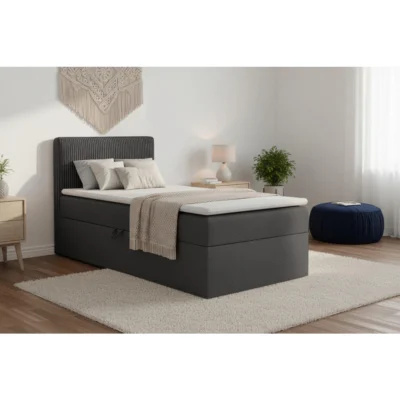 Deine Möbel 24 Boxspringbett DON in Anthrazit, Liegefläche 90x200 cm – mit Bettkasten, Taschenfederkern